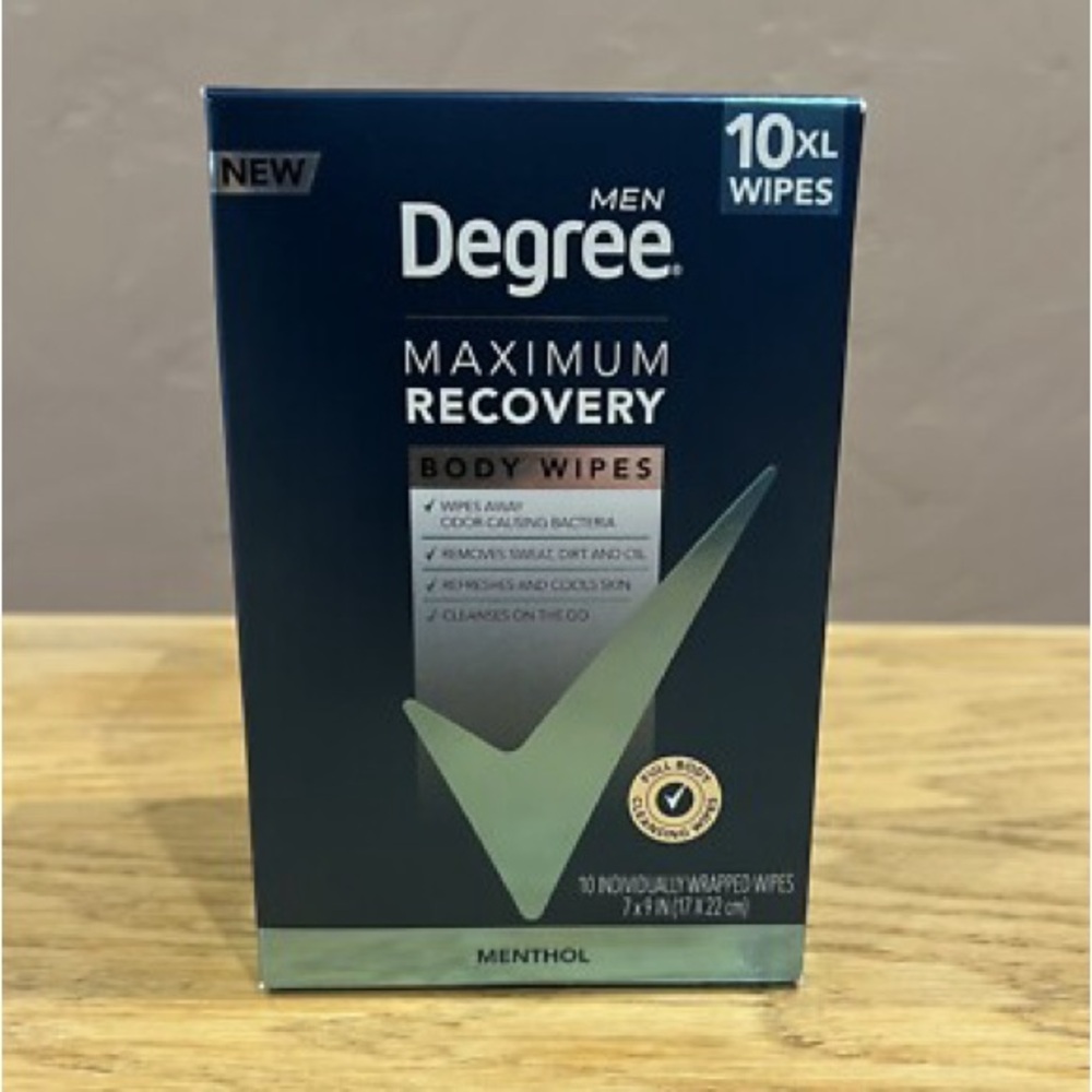Degree Maximum Recovery Body Wipes - Box of 10 - NEW